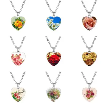 Vintage Rose Floare Cumpara Pentru Femei Cadouri Pentru Un Băiat Coliere De Personalitate De Sticlă Oțel Inima Pandantiv Colier Bijuterii