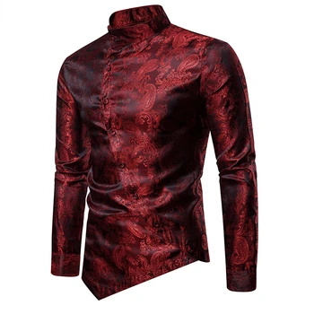 Vinul Roșu Paisley Jacquard Tuxedo Shirt Pentru Bărbați Elegant Neregulate Tiv Design Slim Fit Dress Shirt Mens Petrecere De Nunta Combinezon Homme