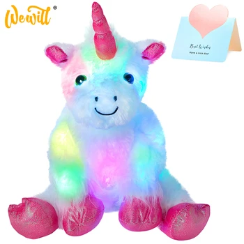 Vom Aprinde Unicorn LED-uri Umplute de Animale de Pluș Alb Strălucire Jucărie Veioza Companion Cadou pentru Copil de Crăciun, Ziua de naștere a Festivalului