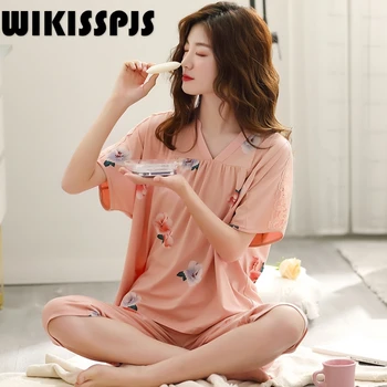 WIKISSPJS2022 Noi Pijamale de Vara pentru Femei Modal Maneci Scurte Codrin coreean Floare de Model Uzura Acasă de Vara pentru Femei, un Costum