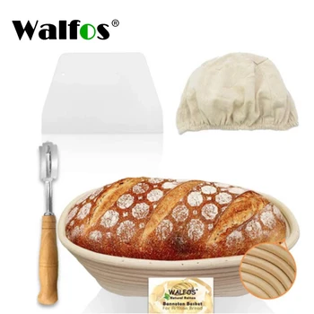Walfos 10 inch Oval Banneton de Verificare Coș Set - Stil francez Aluat de Pâine Coș, 100% Naturale, Rattan