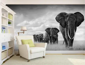 Wallpaper 3d foto personalizat non-țesute murală în alb și Negru elefanți de mers pe jos de fond camera de pictura tapet pentru pereti 3d