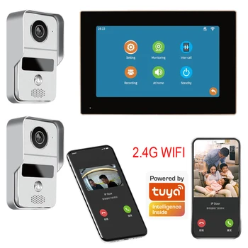 Wifi Interfon Video Smart Home Securitate IP Wireless Video Interfon cu Ecran Lucra cu Tuya Aplicație de Detectare a Mișcării Record 2v1