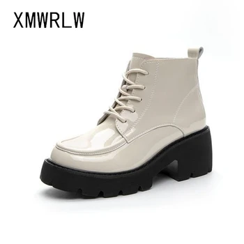 XMWRLW 2021 Toamna Femei Martin Cizme Piele Glezna Cizme Pentru Femei de Moda Toc Pătrat Toamna Pantofi Doamnelor Glezna Cizme