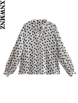 XNWMNZ Bluza 2022 Moda Guler V-Neck Polka Dot Imprimare Tricou Maneca Lunga Butonul Vrac Camasa Casual pentru Femei de Top