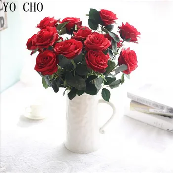 YO CHO DIY 10 Capete de Trandafiri Flori Artificiale Buchete de Mireasa Flori de Matase Pentru Decor Acasă Trandafir Bujor Fals Flori Fundal