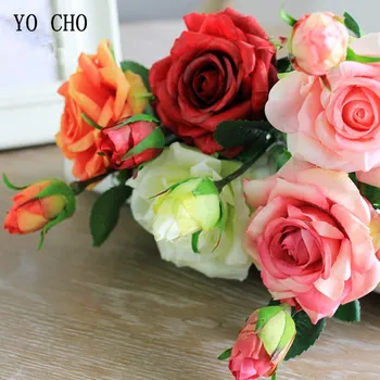 YO CHO Flori Artificiale de Trandafir Buchet de Mireasa Aur Roz Buchete de Mireasa Weddding Casa de Flori Decor Delicat Tabelul de Flori