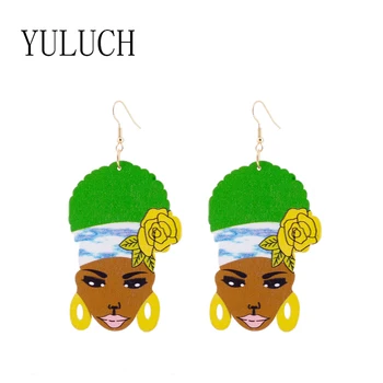 YULUCH New sosire tipărite din Africa de desene animate model de cercei femei stil etnic bijuterii frumusete de FEMEIE capul cercei de artă din lemn