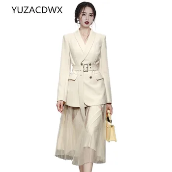 YUZACDWX coreean Toamna 2 Bucăți Set de Munca Femei Blazer Coat+Sexy Bottom Sling Plasă de Fuste Chic Lady Fuste Costum