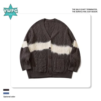 YWFG tide marca coreeană tie-dye V-neck retro vânt leneș liber iarna noi sacou pulover tricotate cardigan barbati