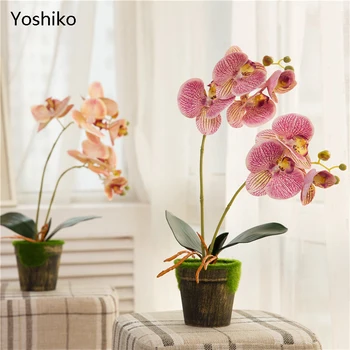 Yoshiko 1 buc Artifificial Orhidee Buchet de Flori Cu ghiveci Real Atinge Bonsai Petrecere de Nunta DIY Acasă Decor Floare