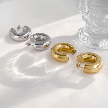ZJ Vânzare Fierbinte 2021 Moda din Oțel Inoxidabil Indesata Declarație Gros Gol C Luna de Argint de Aur Hoop Cercei Culoare Minimalist Bijuterii