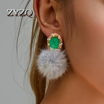 ZYZQ Nouă Primăvară Multicolor Păr Mingea Femei Cercei Stil Etnic Perle Artificiale de Pluș Mingea Drop Cercei 2021