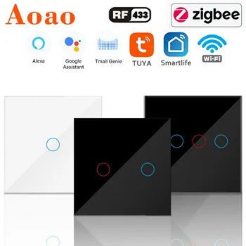 Zigbee Tuya WIFI Smart Switch 220v viață inteligentă Live / Fir Neutru de Lucru Cu Alexa de Start Google 110V UE 1/2/3 Gasca Atingeți Comutatorul