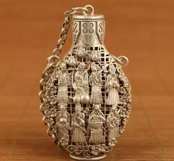 chinezii vechi tibet argint gol sculptat 8 nemuritori sticla de prizat netsuke Cutie