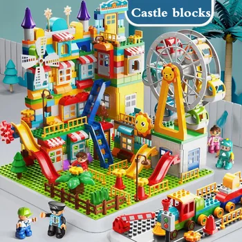 copii roată blocuri parc de distracții Acoperiș Casă Mare de Particule de Asamblare Blocuri de Plastic Castelul DIY jucării Cărămizi Cadou