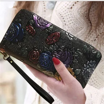 femei portofele din piele pu geanta brand de lux ladis portofel ambreiaj lung floral pentru femei posete carte de titularul portofel