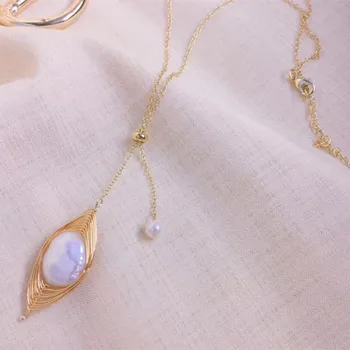 foita de aur de formă natural alb reale perla șirag de mărgele colier handmade femei de zi cu zi bijuterii reglabil lungime cu extensie de nunta