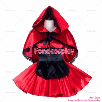 fondcosplay adult sexy cross dressing sissy menajera scurt rosu rochie din satin negru șorț cape costum de Uniformă CD/TV[G2329]