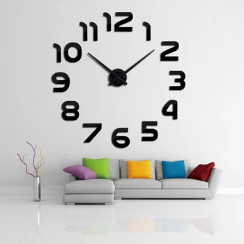 noi de vânzare 3d diy ceas ceasuri reloj de pared horloge ceas Living Cuarț Acril Oglindă de Perete Autocolante