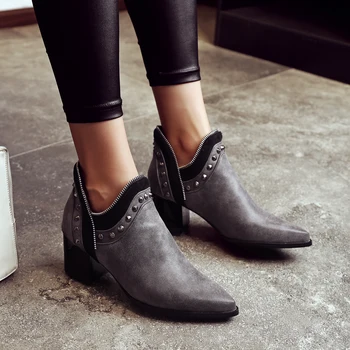 pantofi femei 2021 glezna cizme punk pantofi Subliniat Toe boots pentru femei negru gri maro de dimensiuni mari 33-48