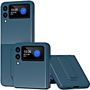 pentru Galaxy Z Flip 3 Caz Fibra de Carbon din Piele pentru Galaxy Z Flip3 5G Caz cu Wireless ChargingViewing Kickstand Caracteristici(2021)
