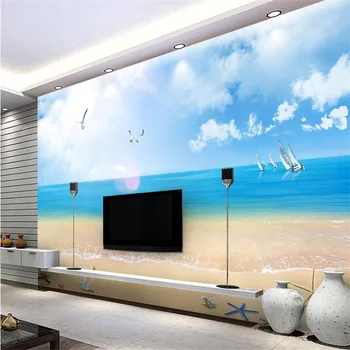 personalizate 3d moderne decora fotografie tapet dormitor, living fundal mare pictura murala de perete blue sky beach peisaj tapet