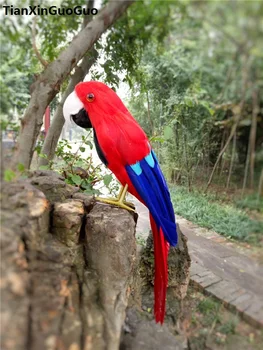 roșu pene de papagal prop,simulare papagal despre 30cm pasăre modelul de greu de artizanat,grădină acasă decorare cadou s0297