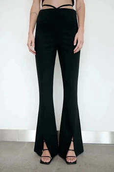 xikom 2021 Noi de Toamna pentru Femei Vintage Negru Pantaloni de Moda de sex Feminin Subțire Streetwear Split Înaltă Dantelă Talie Pantaloni Casual Chic