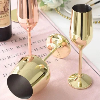 Șampanie Set de 2, 304 din Oțel Inoxidabil, Rose Gold 220ml Pahare de Vin Rosu Stabilit pentru Ziua de nastere Aniversare Cadouri de Nunta
